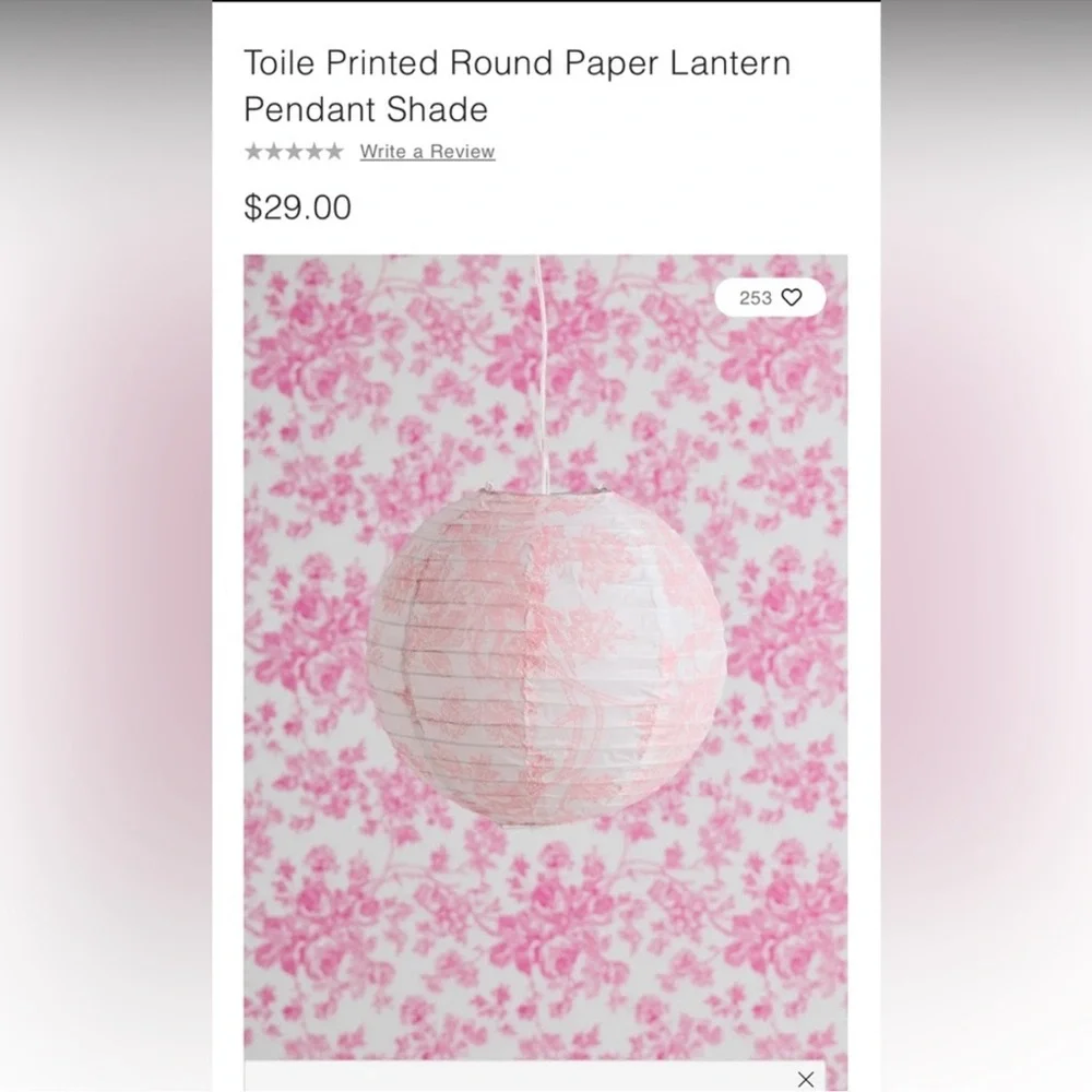 Urban Outfitters toile printed round paper Lantern pendant shad in pink